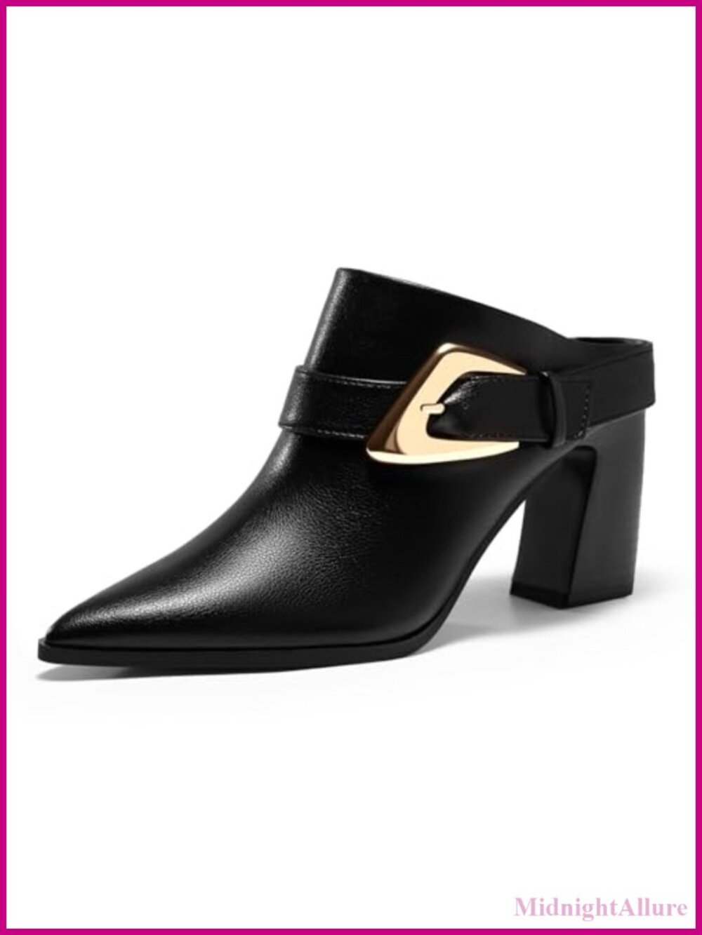 Chunky Heel Mules Pointed Toe Slip On Ankle Booties Buckle